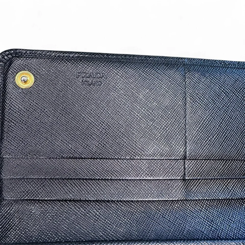 Prada Women's Long Saffiano Black Leather Bifold Ribbon Wallet - Picture 4 of 16
